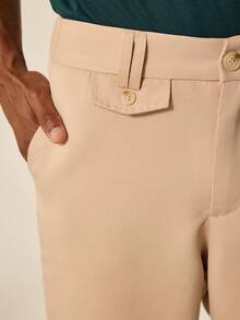Tonviero Men Solid Color Simple Style Daily Dress Pants For Ceremony - Apricot - View 4