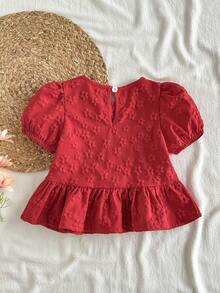 SHEIN Vintaside Kids 女婴衬衫，采用独特的印花面料，乡村度假风格，可爱时尚，适合春夏穿着，带有蝴蝶结装饰。 - 紅色 - 查看 3