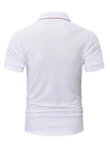Manfinity Mode Men's Plaid Print Patch Pocket Casual Short Sleeve Polo Shirt, Summer - White - View 4