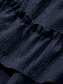 DAZY Conjunto de 2 piezas para mujer con top sin mangas con volantes y pantalones de pierna ancha en color azul marino liso para primavera y verano - Azul Marino - Ver 7