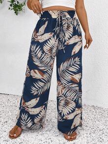 SHEIN Frenchy Plus Size Women's Printed Drawstring Waist Wide Leg Pants - Multicolor - View 5