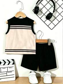 4Y-7Y Boys' Vest Set, Casual Contrast Color Vest & Shorts 2pcs Outfit, Suitable For School, Spring, Summer, Autumn - Multicolor - View 2