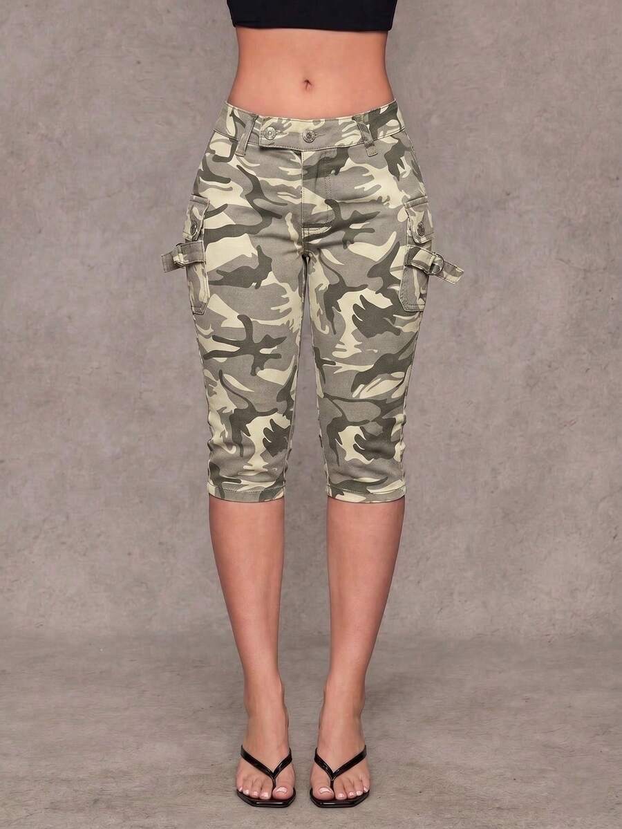 Jeanoix Quần jeans skinny cạp trễ túi cargo họa tiết rằn ri phong cách Y2K dáng lửng - Nhiều màu - Xem 1