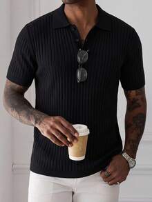 HUEFORM Men's Solid Color Short Sleeve Casual/Business Polo Shirt - Black - View 1