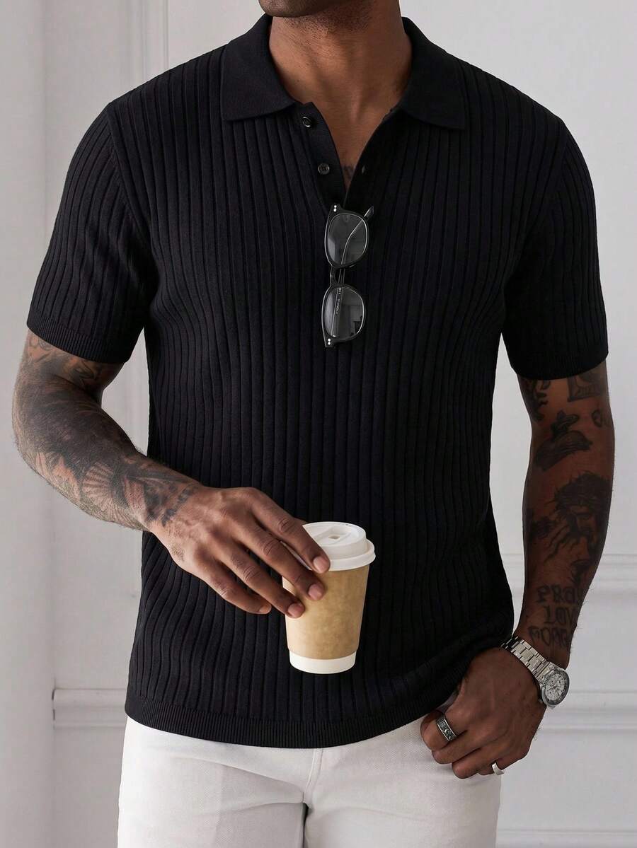 HUEFORM Men's Solid Color Short Sleeve Casual/Business Polo Shirt - Black - View 1