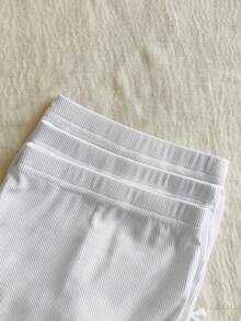 SHEIN Vintaside Kids 3 件套女婴 0-3 岁春夏新款休闲运动针织罗纹柔软纯色三件套修身短裤，适合室内外穿着 - 彩色 - 查看 4