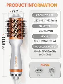SHEGLAM HAIR Travel Buddy Mini Hot Air Brush,Hair Blow Dryer Brush,Redefine Frizzy Styles,35000RPM Motor Speed & 2 Adjustable Temps,Adds Shine,Volume & Fullness For Smooth,Anti-Frizz Straight,Curl & Blowout Styles-EU Plug Gift Pink Makeup Beach Festivals Hair Care Y2K Vacation Summer Hair Accerssories Back To School Home - Silver - View 12