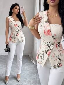 Elenzga Asymmetric Waist Elegant Romantic Minimalist Business Blazer For Women - Multicolor - View 3