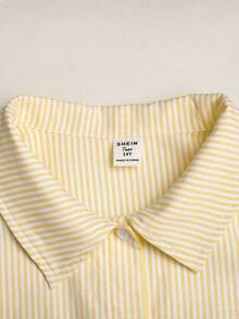 SHEIN Teen Girls' Summer Lightweight Yellow Striped Shirt And Pants Set, Casual Vacation Outfit - Yellow - View 4