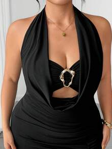 Elenzga Plus Size Women Sexy Deep V-Neck Draped Long Backless Dress Cocktail Black Summer - Black - View 7