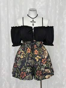 Sunspun Plus Size Contrast Color Off Shoulder Midi Dress, Dark Aesthetic - Multicolor - View 3