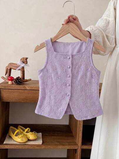 SHEIN Young Girl Woven Solid Color Textured Sleeveless Shirt