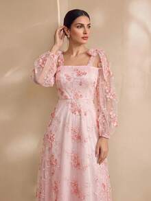 Graceveil Đầm lưới màu hồng kiểu Pháp dành cho nữ, ngọt ngào và thanh thoát, thắt eo. - Hồng - Xem 7