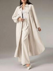 Modelyn Women's Rhinestone Decor Drawstring Waist Long Sleeve Long Shirt And Pants Casual 2-Piece Set - Apricot - View 6
