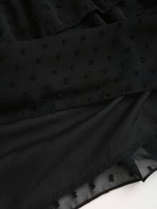 Sweetra Vestido Feminino Preto com Poá, Verão, Gótico, Festa de Aniversário, Feriado, Doce, com Alças com Babados, Saia de Tule Assimétrica em Camadas, Gola Quadrada e Cintura Marcada - Preto - Visão 8