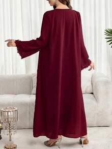 Al Najma 大码女士蕾丝优雅阿拉伯风格连衣裙 - 酒紅色 - 查看 2