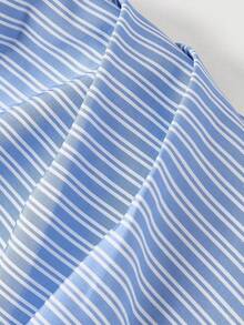 SHEIN MOD Đầm sơ mi kẻ sọc cỡ lớn, thanh lịch, phù hợp cho sinh viên và công sở. - Màu xanh lam - Xem 5