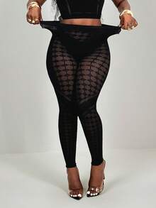 BamGleam Quần legging lưới xuyên thấu khoét rỗng gợi cảm cho nữ - màu đen - Xem 5