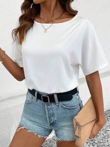 SHEIN PETITE CURVE 大尺碼女款休閒連身衣，黑白配色，秋季，簡約休閒，日常，優雅小巧連身衣適用於日常、派對、婚禮、度假，Y2K風格 - 黑與白 - 查看 10