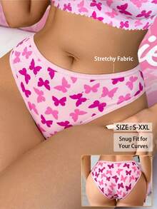 SHEIN 1 chiếc quần lót bikini nữ in họa tiết bướm thoải mái - Hồng - Xem 7