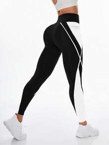 Exploreva Women's Contrast Color Pocket Sports Leggings - Multicolor - View 2