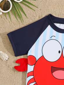 SHEIN Infant & Toddler Crab Print Short Sleeve T-Shirt & Shorts Swimsuit Set - Multicolor - View 4