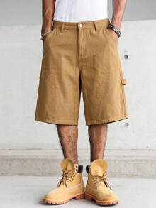 Manfinity Hypemode Quần short denim nam màu vàng hồng nhiều túi, phong cách đường phố thường ngày. - màu nâu - Xem 3