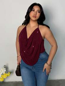 Firerie Plus Size Solid Color Spaghetti Strap Summer Loose Neck Sleeveless Fashion Camisole - Burgundy - View 2