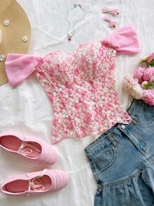 Soleia Áo corset ren hai lớp ôm sát gợi cảm kiểu Âu và Mỹ, hở vai, khoét rỗng và thêu họa tiết, trang phục dự tiệc đêm màu trắng cho nữ, đi chơi, dự đám cưới, mùa thu/đông. - Nhiều màu - Xem 1
