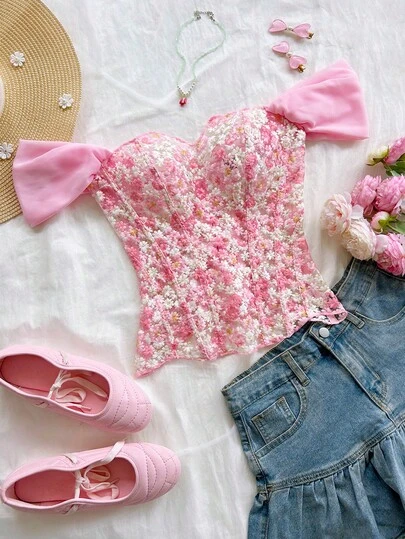 Soleia Áo corset ren hai lớp ôm sát gợi cảm kiểu Âu và Mỹ, hở vai, khoét rỗng và thêu họa tiết, trang phục dự tiệc đêm màu trắng cho nữ, đi chơi, dự đám cưới, mùa thu/đông.