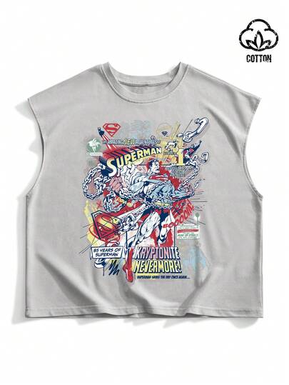 SUPERMAN X SHEIN Manfinity Hypemode Camiseta de tirantes minimalista con estampado para hombre