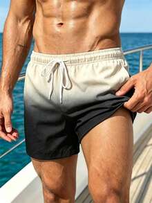 Surfspeed Summer Men's Ombre Drawstring Waist Beach Shorts, Summer Holiday / Vacation / Beach / Hawaii / Tropical / Swim /  Bathing - Black - View 3