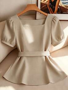 Formidée Large-Sized Woven Elegant And Simple Commuting Women's Shirt - Apricot - View 4