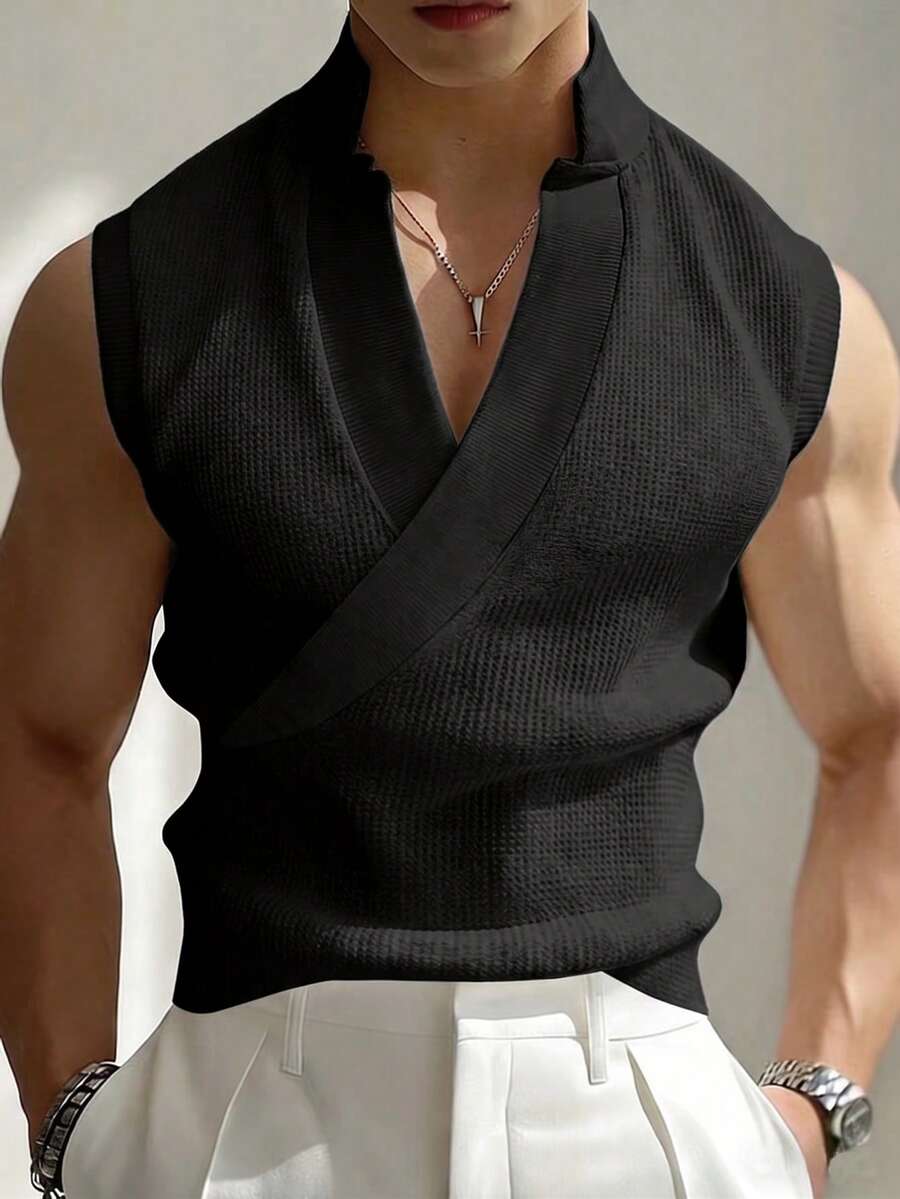 Manfinity Homme 1pc Men's Loose Fit White Tank Top,Versatile Undershirt Or Outerwear,Casual Sports Work Commute,Great Gift,Black,Summmer,Classy,Night Couple Matching - Black - View 1