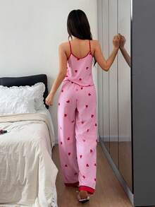 Napfluff V-Neck Striped Heart Print Camisole & Pants Pajama Set - Multicolor - View 2