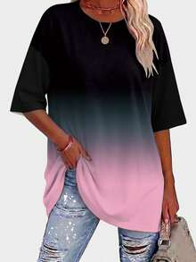 EMERY ROSE T-shirt décontracté à col rond et manches courtes pour femmes grandes tailles, couleur dégradée - Multicolore - Voir 3