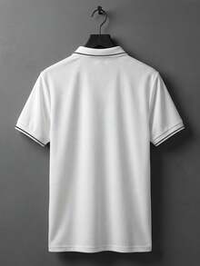 Manfinity CasualCool Men's Casual Everyday Commute Minimalist Contrast Piping Short Sleeve Polo Shirt, Summer, Formal - White - View 2