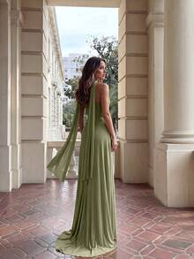 Aloruh Váy xòe đuôi cá xếp ly lưng thấp bằng vải chiffon màu xanh lá cây không dây định hình xương cá (Có thể tháo rời, mặc được nhiều lần) Váy xòe hở lưng thích hợp cho các buổi hẹn hò, kỳ nghỉ, đám cưới, mua sắm, hoạt động hàng ngày, váy phù dâu - màu xanh lá - Xem 8