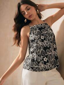 Anewsta Débardeur d'été élégant et décontracté pour femmes avec broderie - Noir - Voir 4