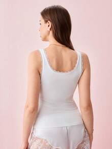 Bonmuse Set de 2 piezas Camiseta de mujer sexy de encaje transparente y acanalada - Multicolor - Ver 2