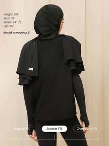 GLOWMODE Modest 1PC Big Easy Cooling Moisture-Wicking Quick-Dry Relaxed Fit Hip Length Crewneck T-Shirt Gym Workout Studio Daily Casual Wear - Black - View 3