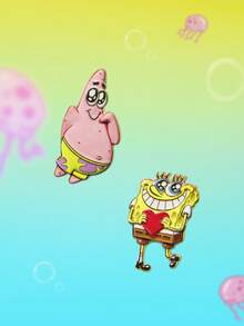 SpongeBob SquarePants | SHEIN 一套全新創意卡通水下動物胸針，IP聯名設計，可愛個性化，簡約大方，亦可用作飾品，適合各種派對、音樂會、節慶，精美禮物 - 彩色 - 查看 4