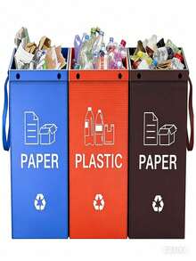 1 pieza Juego de 3 piezas Cestas de almacenamiento modulares Papeleras Materiales de plástico reutilizables y duraderos Superficie lisa y pulida Fácil de limpiar Diseño apilable Caja de organización multifuncional para dormitorio, cocina, oficina, escritorio, organización del hogar, artículo imprescindible - Azul claro + amarillo + verde hierba - View 20