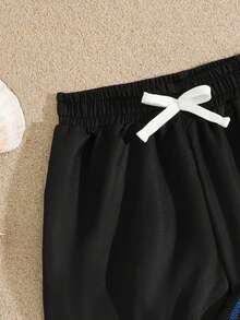 3 piezas Pantalones cortos de baño informales con cordón para niños pequeños - Negro - Ver 5