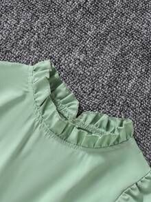 Elladie kids Cô Gái Trẻ Lá sen tỉa tay áo lá sen Váy có thắt lưng - Màu xanh Bạc hà - Xem 4
