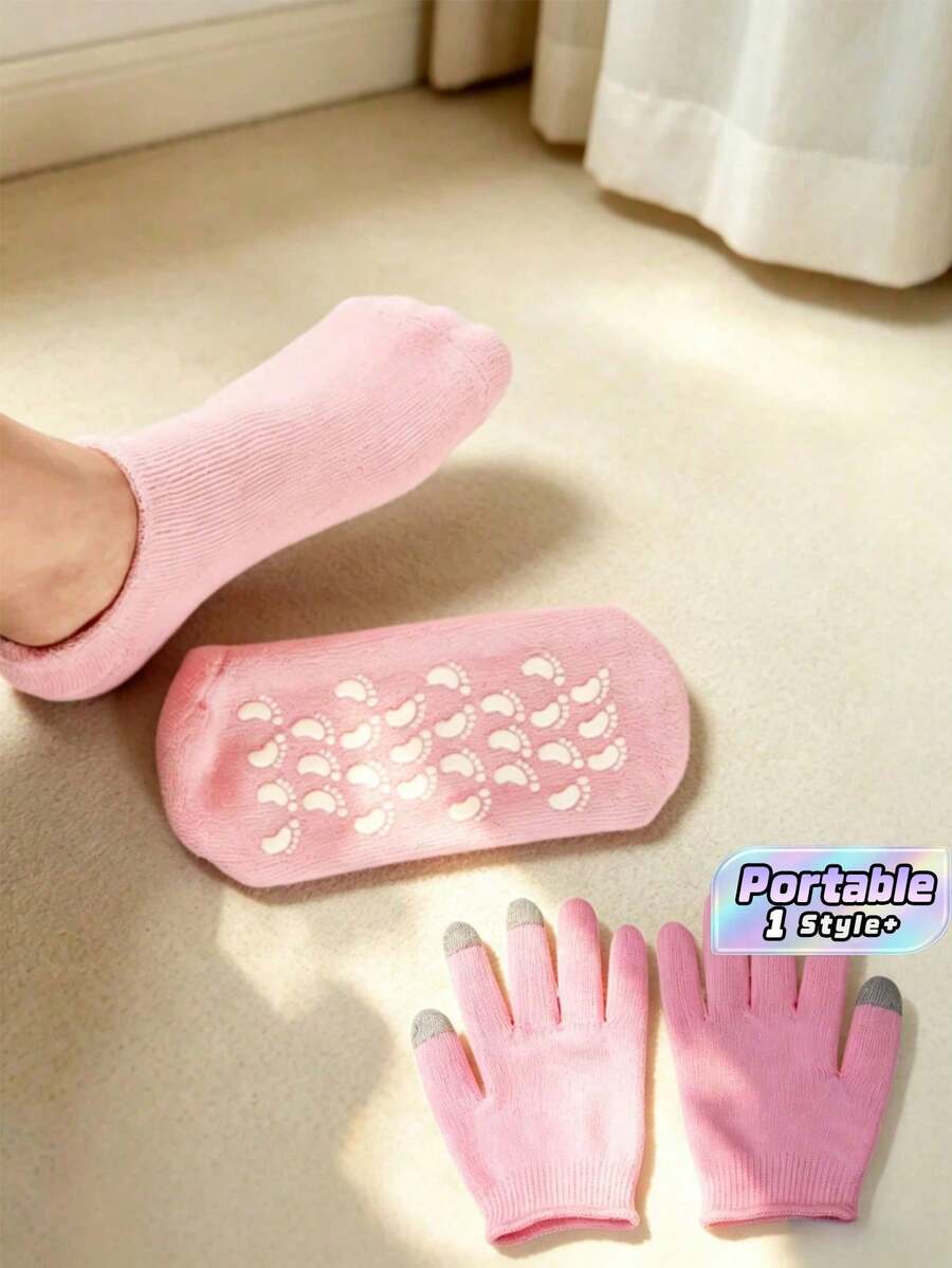 1 paire de masque pour les pieds hydratant et éclaircissant à l'huile essentielle, gants hydratants, pour les soins des pieds secs et fissurés, chauffe-pieds et jambes en gel, pour l'hydratation des pieds - Rose bonbon - Voir 1