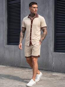 Manfinity CasualCool Bộ áo sơ mi ngắn tay nam kiểu dáng thường ngày, mùa hè. - Màu Khaki - Xem 3