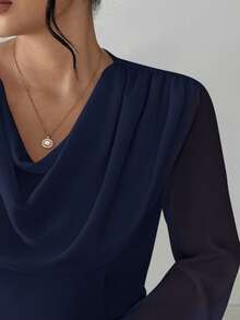 Elenzga Plus Size Women's Elegant Traditional Waist Cinched Long Sleeve Hooded Dress, Suitable For Autumn Outings, Wedding Fall Evening Formal Navy Blue - Navy Blue - View 6