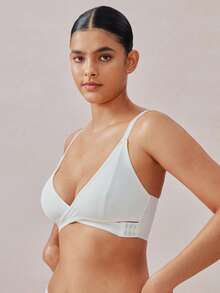Veilyse Solid Color Patchwork Front-Open Wireless Bra For Women - White - View 4