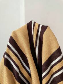 Muchica Regular-Shoulder Short Sleeve Half-Placket Casual Striped Knit Sweater - Camel - View 5
